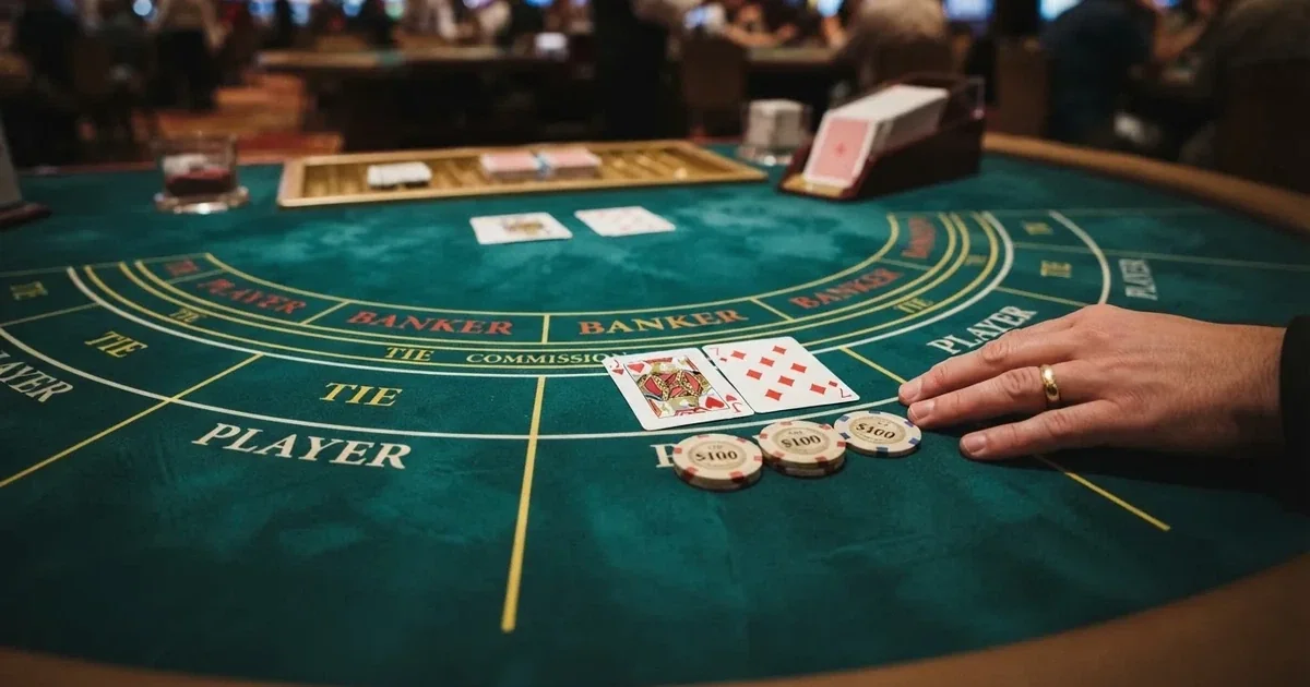 Valaistu pelipöytä ja pelikortit ylhäältä kuvattuna — baccarat kasinopelit