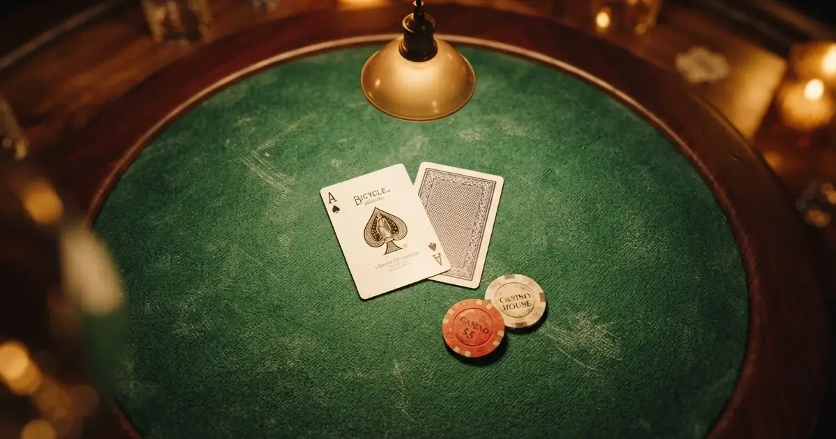 Valaistu pelipöytä ja pelikortit ylhäältä kuvattuna — kolikkopelit casino pelit